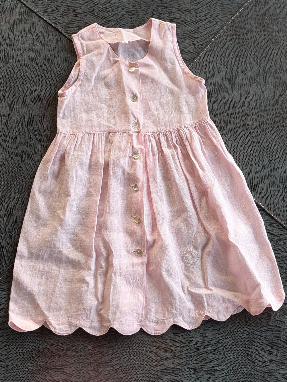 pink LINEN SLEEVELESS DRESS scalloped hem 4